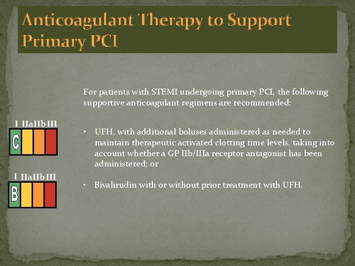 Anticoagulant Therapy to Support Primary PCI For patients with STEMI undergoing primary PCI, the