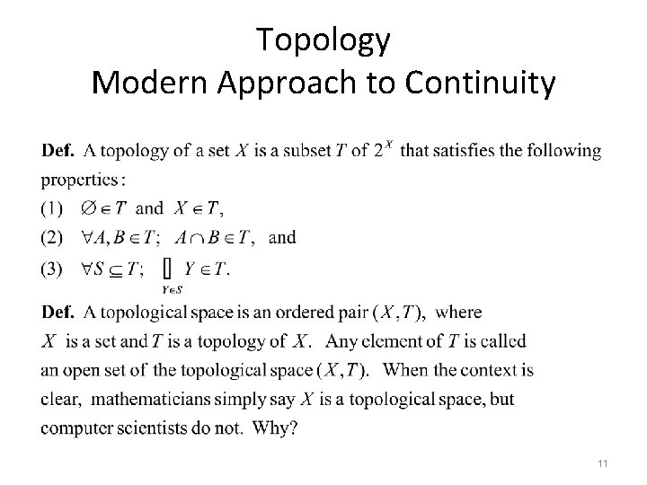 Topology Modern Approach to Continuity 11 