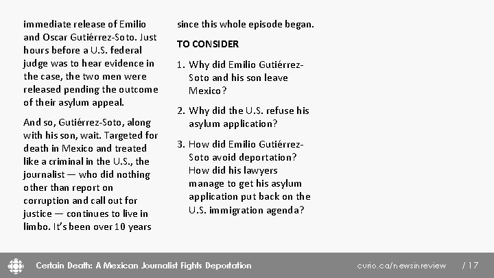 immediate release of Emilio and Oscar Gutiérrez-Soto. Just hours before a U. S. federal