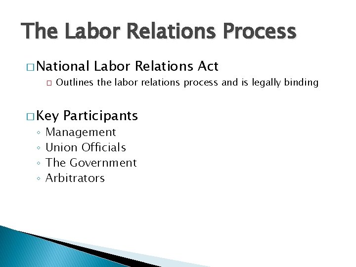 The Labor Relations Process � National � Outlines the labor relations process and is