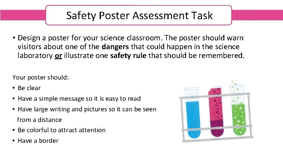 Safety Poster Assessment Task • Design a poster for your science classroom. The poster