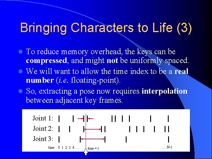 Bringing Characters to Life (3) To reduce memory overhead, the keys can be compressed,