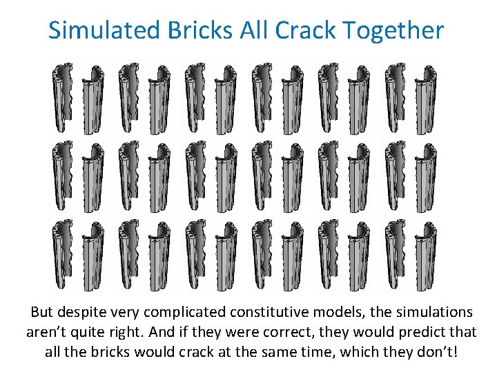 Simulated Bricks All Crack Together But despite very complicated constitutive models, the simulations aren’t