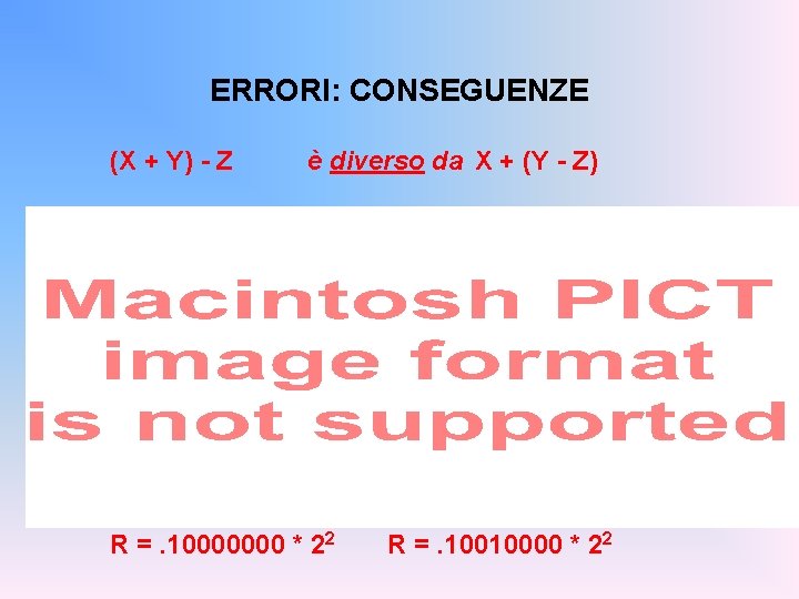 ERRORI: CONSEGUENZE (X + Y) - Z è diverso da X + (Y -