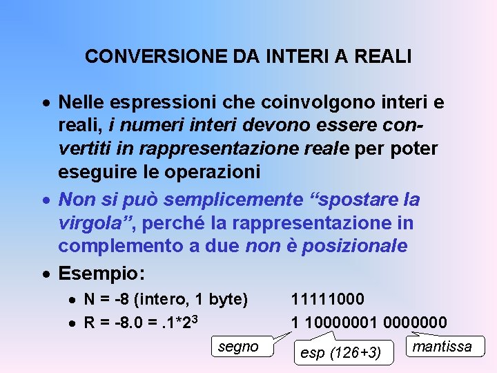 CONVERSIONE DA INTERI A REALI · Nelle espressioni che coinvolgono interi e reali, i