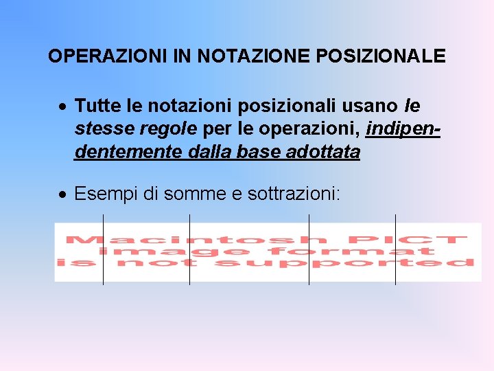 OPERAZIONI IN NOTAZIONE POSIZIONALE · Tutte le notazioni posizionali usano le stesse regole per