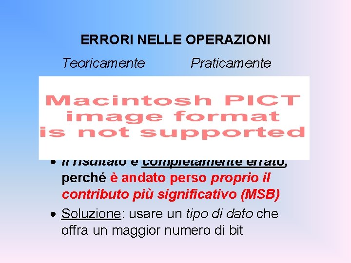 ERRORI NELLE OPERAZIONI Teoricamente Praticamente · il risultato è completamente errato, perché è andato