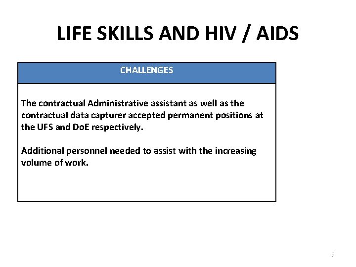 LIFE SKILLS AND HIV / AIDS CHALLENGES The contractual Administrative assistant as well as