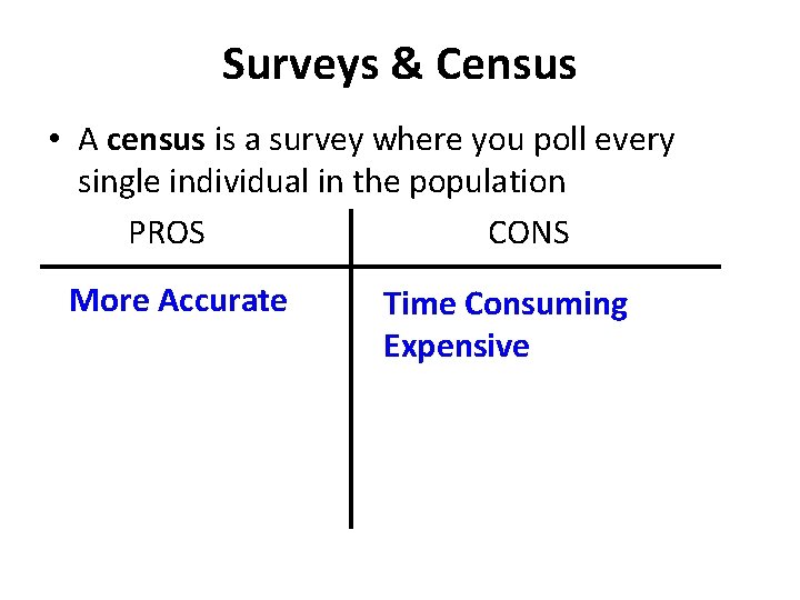 Surveys & Census • A census is a survey where you poll every single