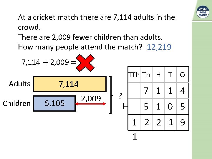 At a cricket match there are 7, 114 adults in the crowd. There are