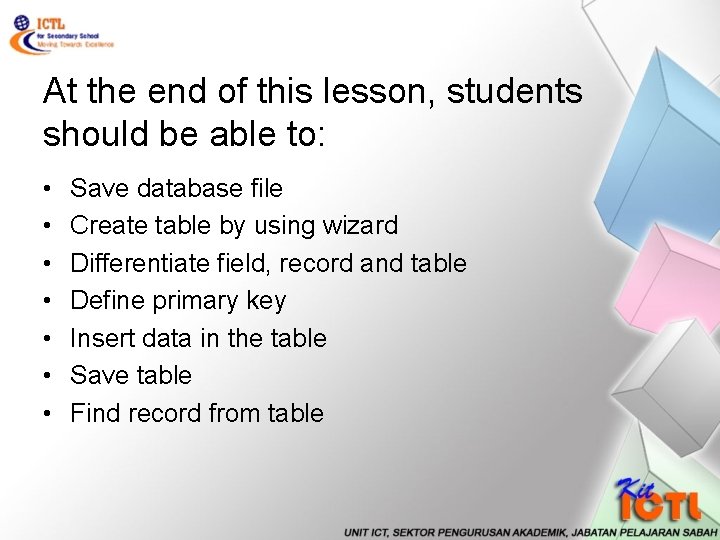 At the end of this lesson, students should be able to: • • Save