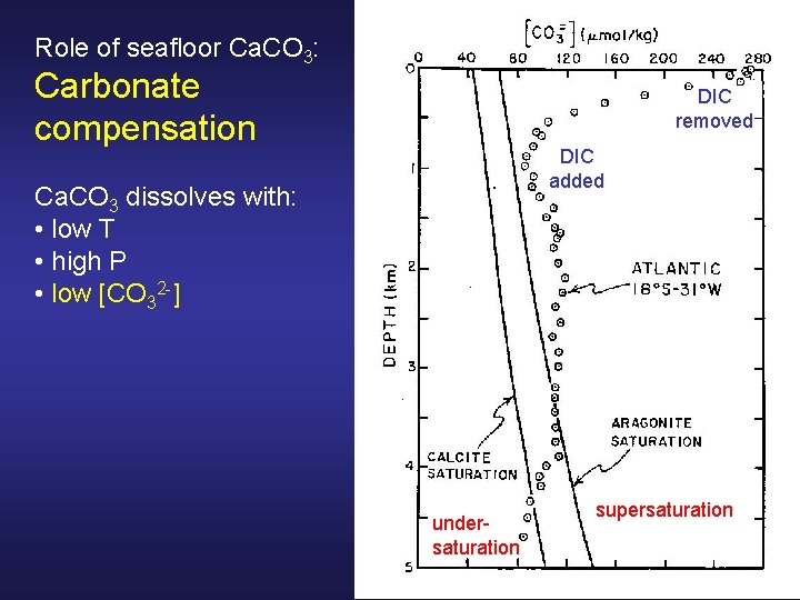 Role of seafloor Ca. CO 3: Carbonate compensation DIC removed DIC added Ca. CO