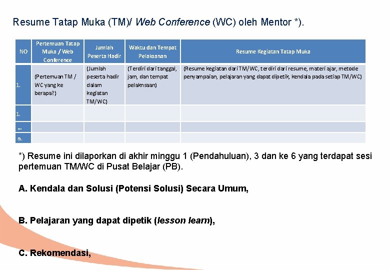 Resume Tatap Muka (TM)/ Web Conference (WC) oleh Mentor *). NO 1. Pertemuan Tatap