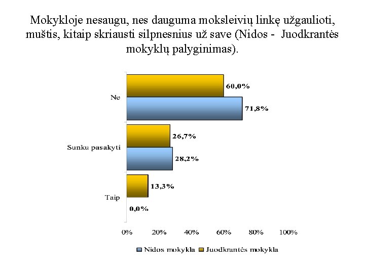 Mokykloje nesaugu, nes dauguma moksleivių linkę užgaulioti, muštis, kitaip skriausti silpnesnius už save (Nidos