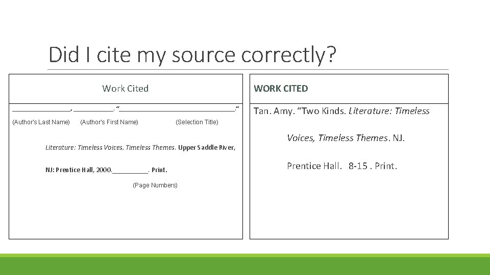 Did I cite my source correctly? Work Cited WORK CITED __________, _______. “___________________. ”