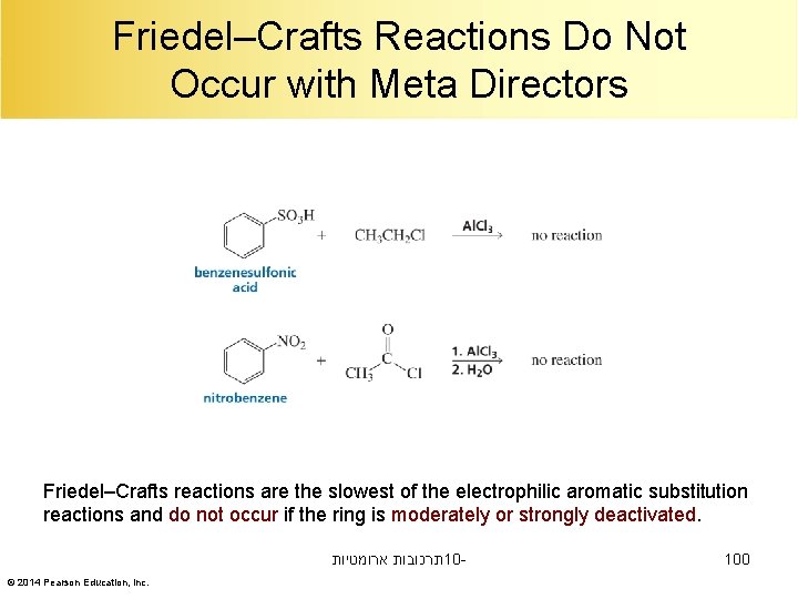 Friedel–Crafts Reactions Do Not Occur with Meta Directors Friedel–Crafts reactions are the slowest of