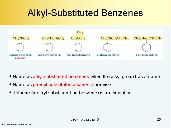 Alkyl-Substituted Benzenes • Name as alkyl-substituted benzenes when the alkyl group has a name.