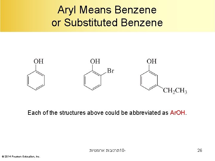 Aryl Means Benzene or Substituted Benzene Each of the structures above could be abbreviated