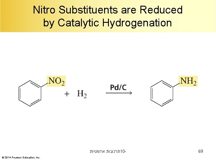 Nitro Substituents are Reduced by Catalytic Hydrogenation תרכובות ארומטיות 10© 2014 Pearson Education, Inc.