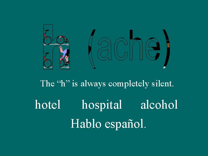 The “h” is always completely silent. hotel hospital alcohol Hablo español. 