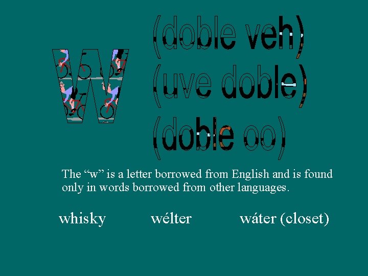 The “w” is a letter borrowed from English and is found only in words