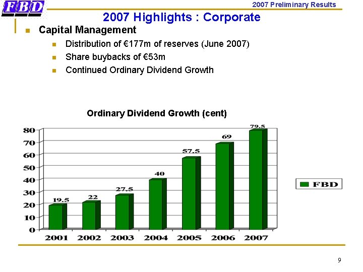 2007 Preliminary Results 2007 Highlights : Corporate n Capital Management n n n Distribution
