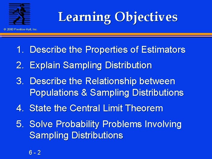 Learning Objectives © 2000 Prentice-Hall, Inc. 1. Describe the Properties of Estimators 2. Explain