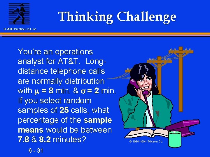 Thinking Challenge © 2000 Prentice-Hall, Inc. You’re an operations analyst for AT&T. Longdistance telephone