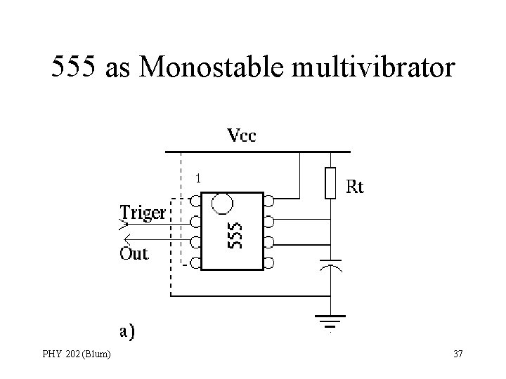 555 as Monostable multivibrator PHY 202 (Blum) 37 