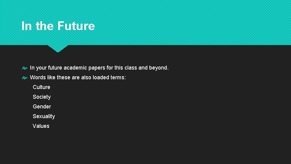 In the Future In your future academic papers for this class and beyond. Words