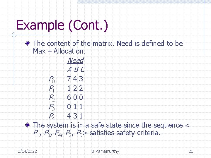 Example (Cont. ) The content of the matrix. Need is defined to be Max