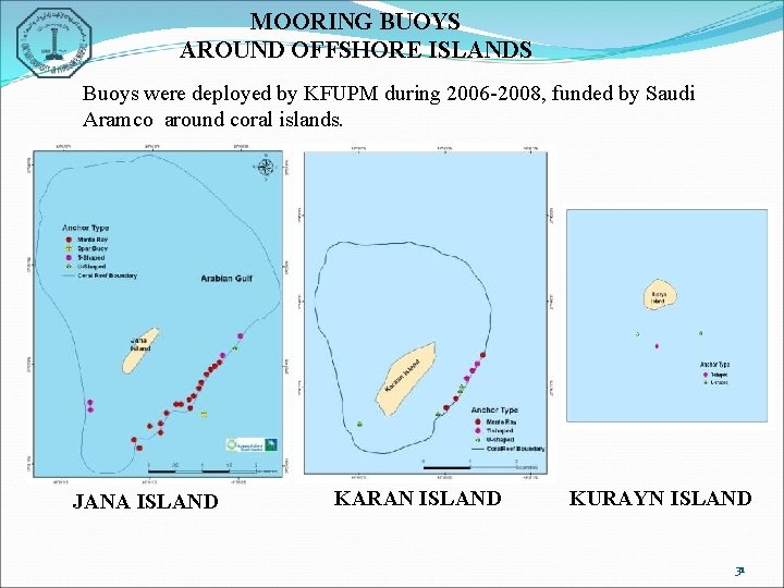 MOORING BUOYS AROUND OFFSHORE ISLANDS Buoys were deployed by KFUPM during 2006 -2008, funded