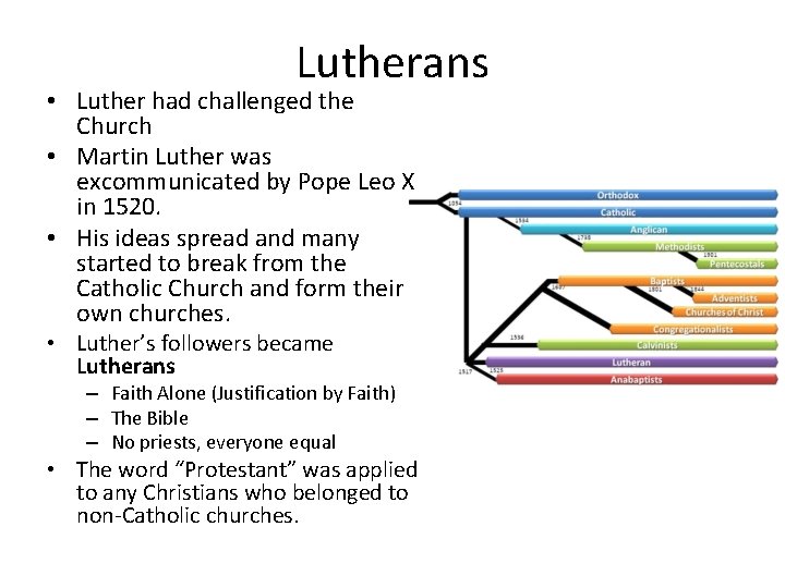 Lutherans • Luther had challenged the Church • Martin Luther was excommunicated by Pope