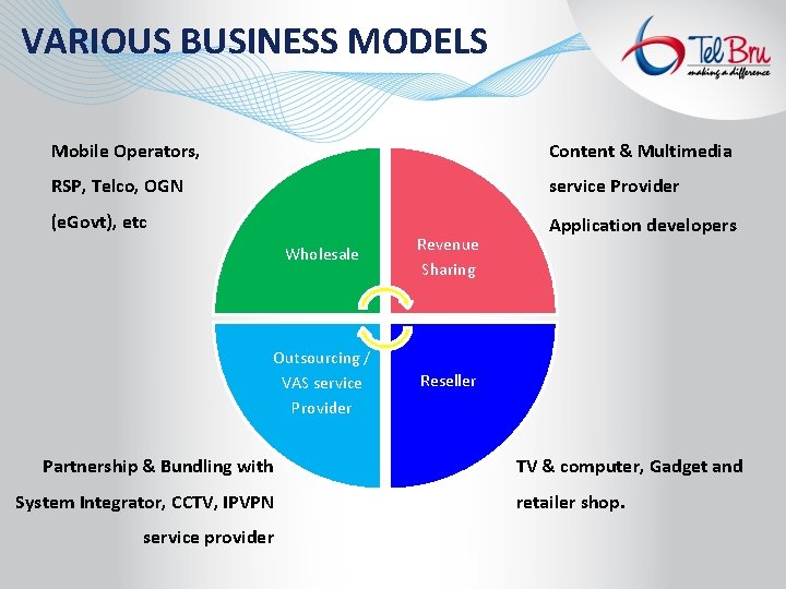 VARIOUS BUSINESS MODELS Mobile Operators, Content & Multimedia RSP, Telco, OGN service Provider (e.