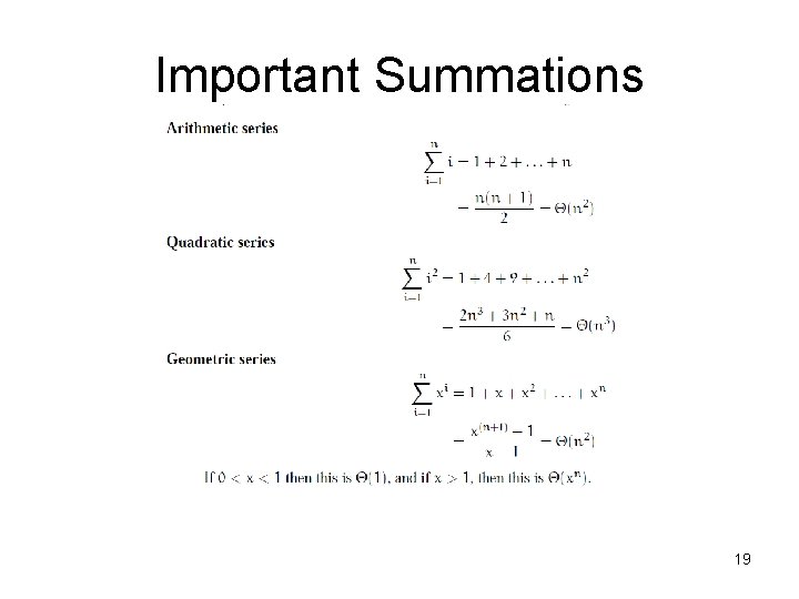 Important Summations 19 Important Summations 19