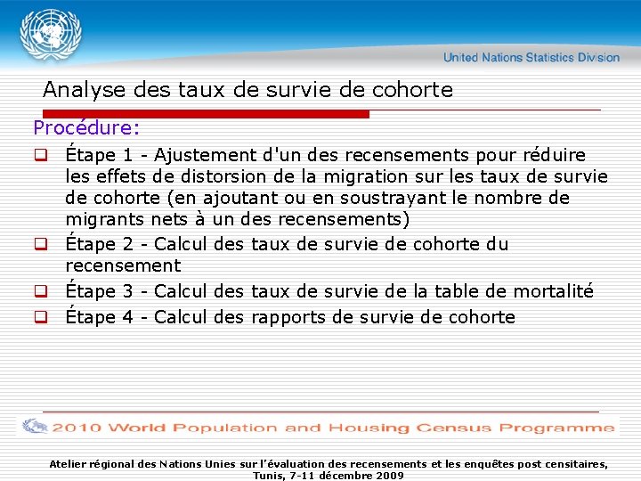 Analyse des taux de survie de cohorte Procédure: q Étape 1 - Ajustement d'un