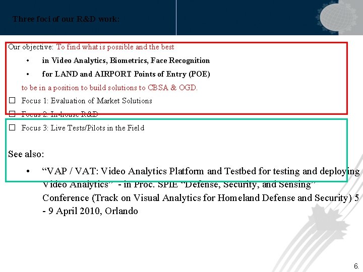 Three foci of our R&D work: Our objective: To find what is possible and