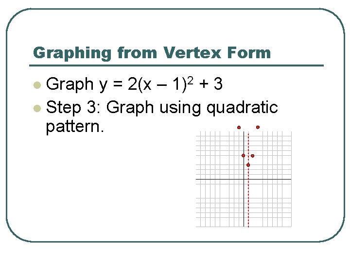 Graphing from Vertex Form Graph y = 2(x – 1)2 + 3 l Step