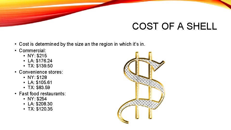 COST OF A SHELL • Cost is determined by the size an the region