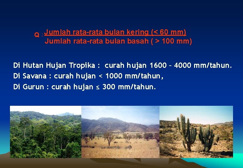 Q : Jumlah rata-rata bulan kering (< 60 mm) Jumlah rata-rata bulan basah (