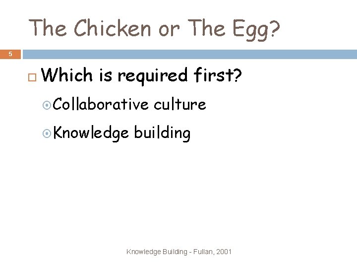 The Chicken or The Egg? 5 Which is required first? Collaborative Knowledge culture building