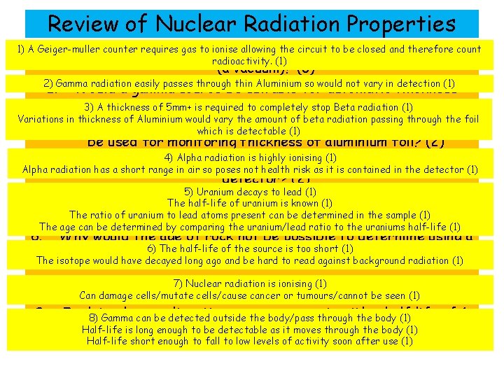 Review of Nuclear Radiation Properties 1) A 1. Geiger-muller requires gas tocounter ionise allowing