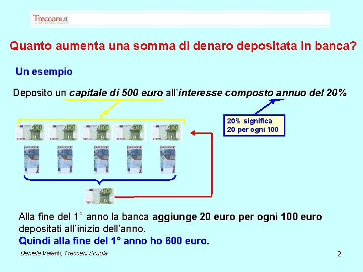 Quanto aumenta una somma di denaro depositata in banca? Un esempio Deposito un capitale