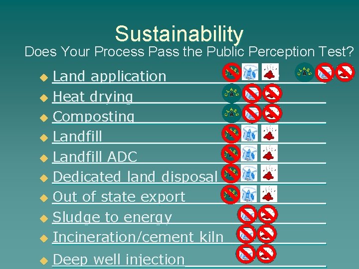 Sustainability Does Your Process Pass the Public Perception Test? Land application u Heat drying