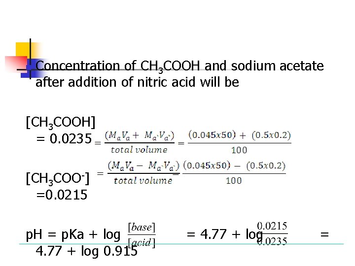 n Concentration of CH 3 COOH and sodium acetate after addition of nitric acid