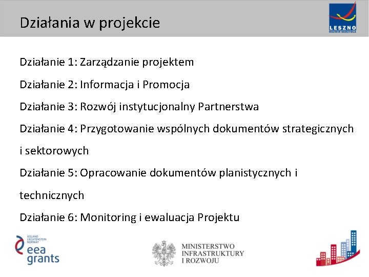 Działania w projekcie Działanie 1: Zarządzanie projektem Działanie 2: Informacja i Promocja Działanie 3: