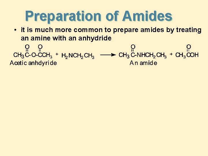 Preparation of Amides • it is much more common to prepare amides by treating