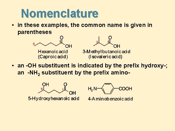 Nomenclature • in these examples, the common name is given in parentheses • an