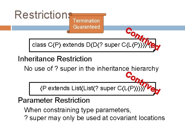 Restrictions. Termination Guaranteed Co ntr ive class C〈P〉 extends D〈D〈? super C〈L〈P〉〉〉〉 {} d