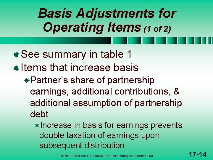 Basis Adjustments for Operating Items (1 of 2) ® See summary in table 1